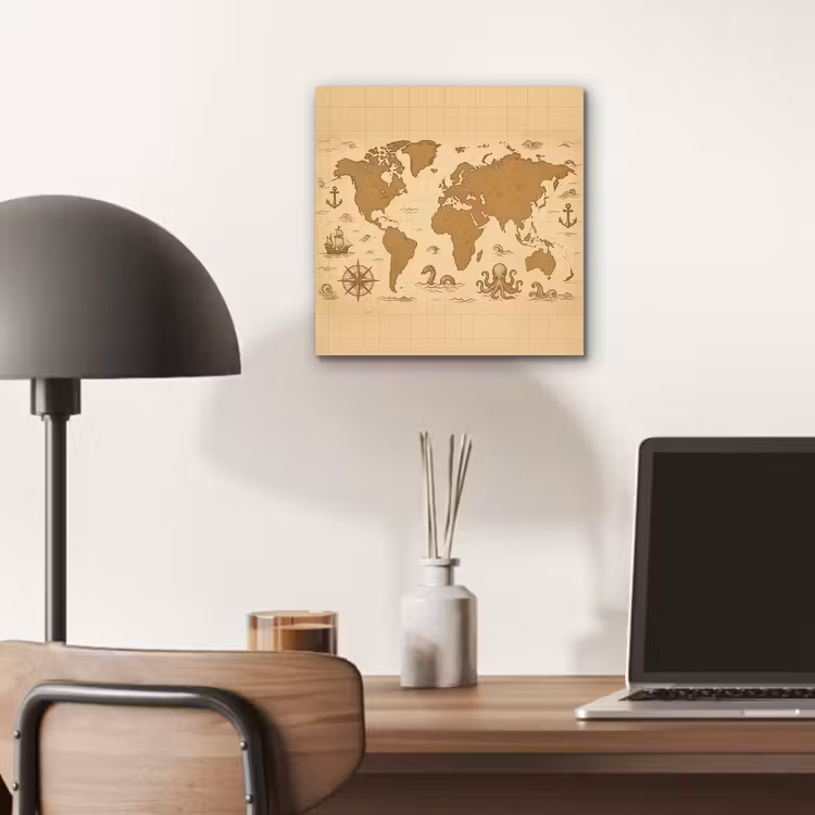 Wereldkaart - Decoratief - - Avontuurlijk aluminium wit klein -sfeer5