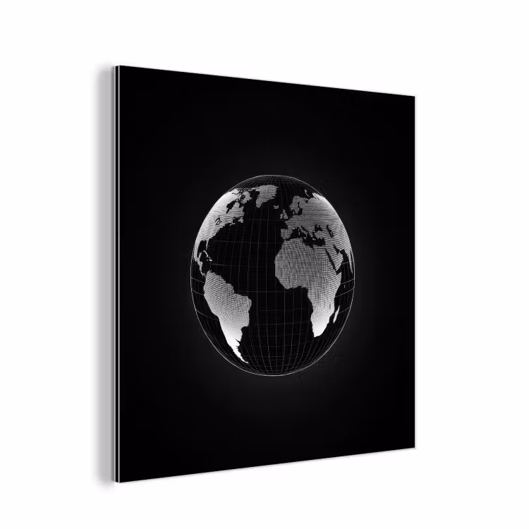 Wereldkaart - Digitaal - Raster - Wereldbol aluminium wit klein -3d