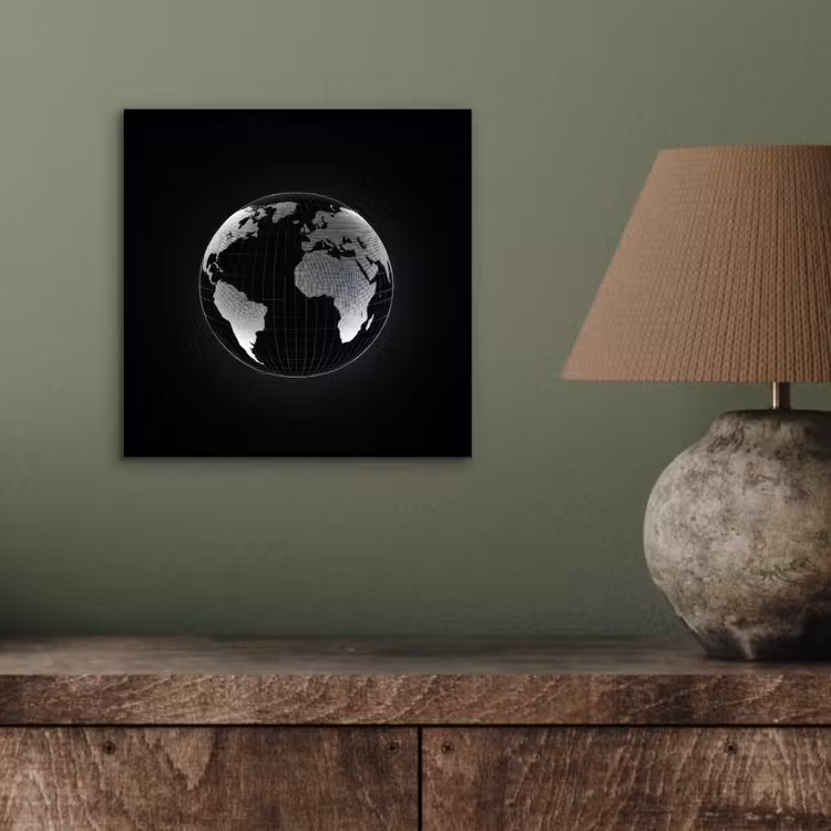 Wereldkaart - Digitaal - Raster - Wereldbol aluminium wit klein -sfeer2