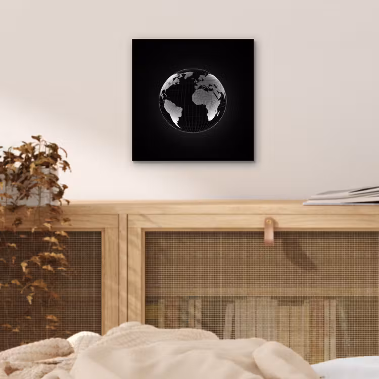 Wereldkaart - Digitaal - Raster - Wereldbol aluminium wit klein -sfeer3