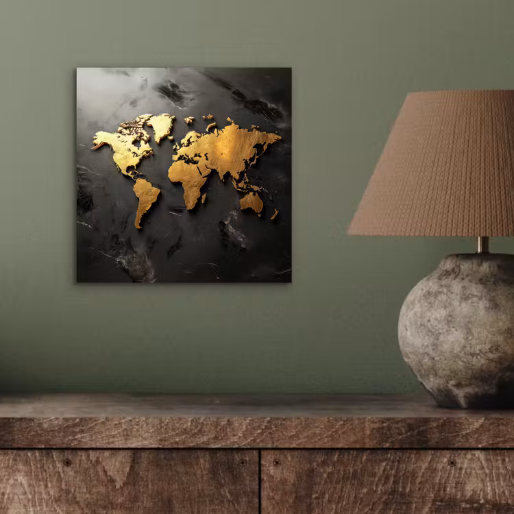Wereldkaart - Driedimensionaal - Realistisch - Zwart aluminium wit klein -sfeer2