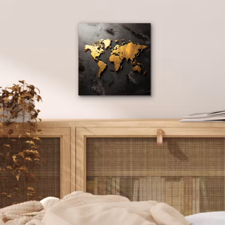 Wereldkaart - Driedimensionaal - Realistisch - Zwart aluminium wit klein -sfeer3