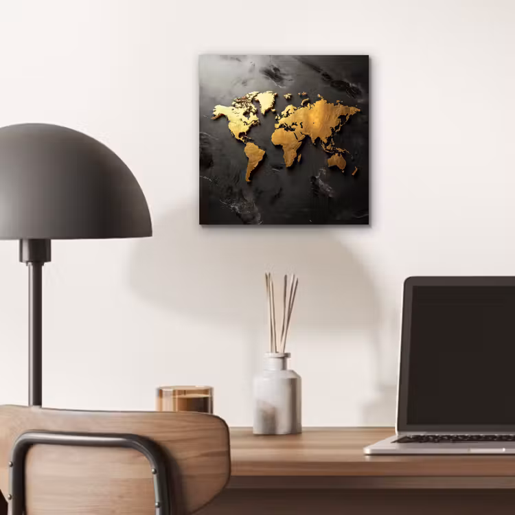 Wereldkaart - Driedimensionaal - Realistisch - Zwart aluminium wit klein -sfeer5