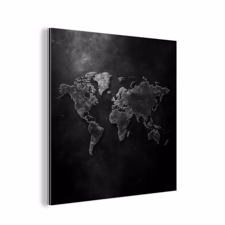 Wereldkaart - Duister - Zwart aluminium wit klein -3d
