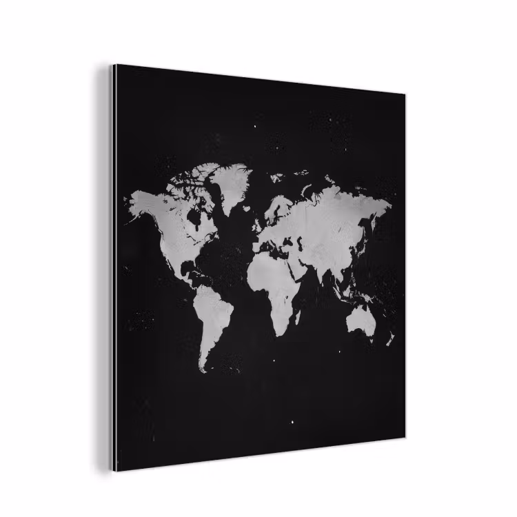 Wereldkaart - Duister - Wit aluminium wit klein -3d