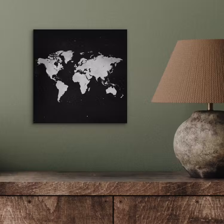 Wereldkaart - Duister - Wit aluminium wit klein -sfeer2