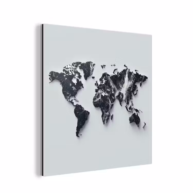 Wereldkaart - Dynamisch - Marmer - Wit aluminium wit klein -3d