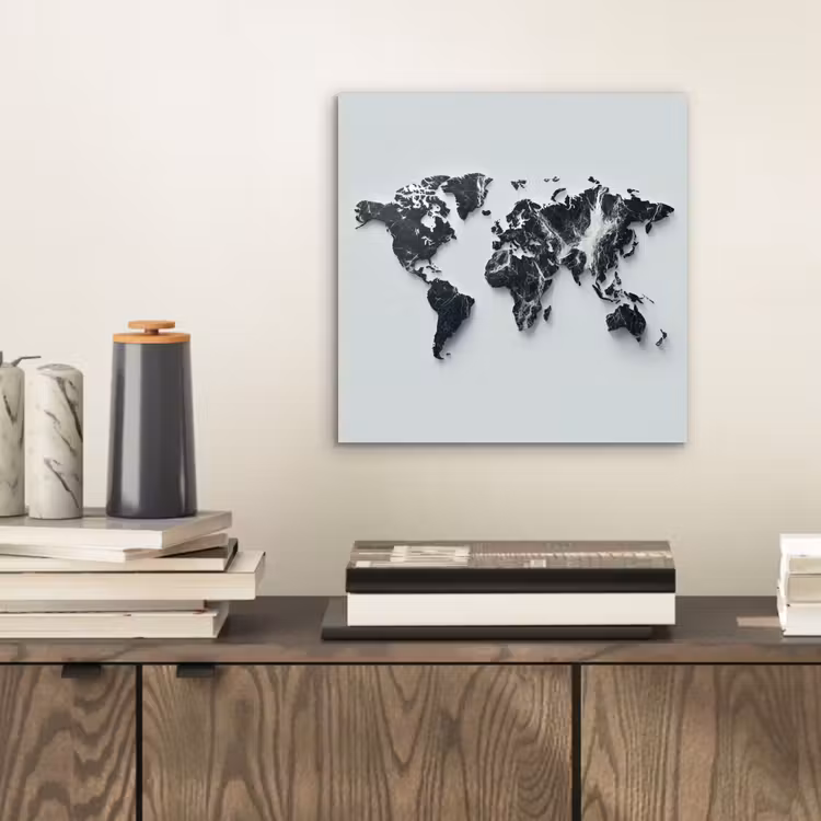 Wereldkaart - Dynamisch - Marmer - Wit aluminium wit klein -sfeer1