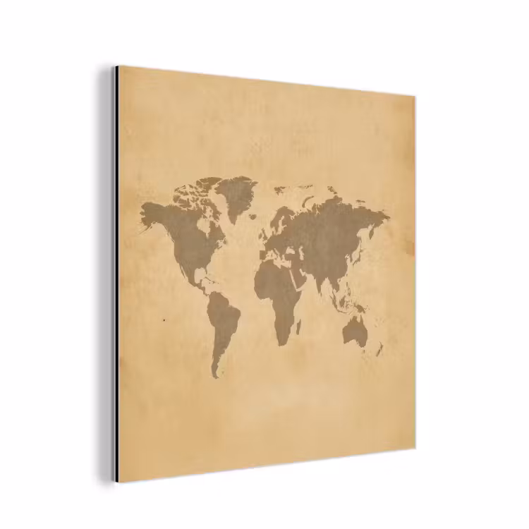 Wereldkaart - Aardtinten - Subtiel aluminium wit klein -3d