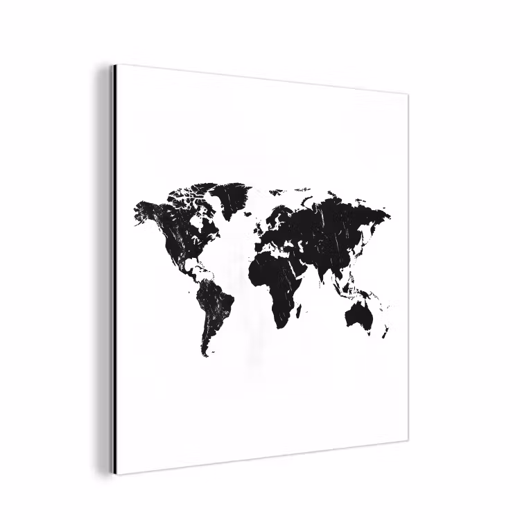 Wereldkaart - Verf - Zwart - Wit aluminium wit klein -3d