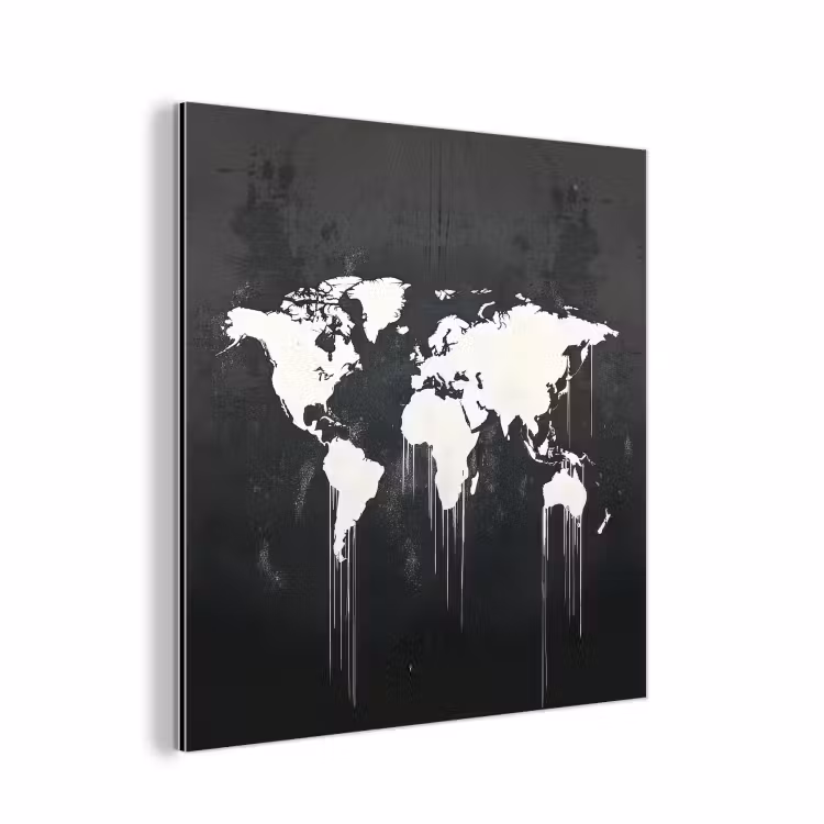 Wereldkaart - Verf - Wit aluminium wit klein -3d