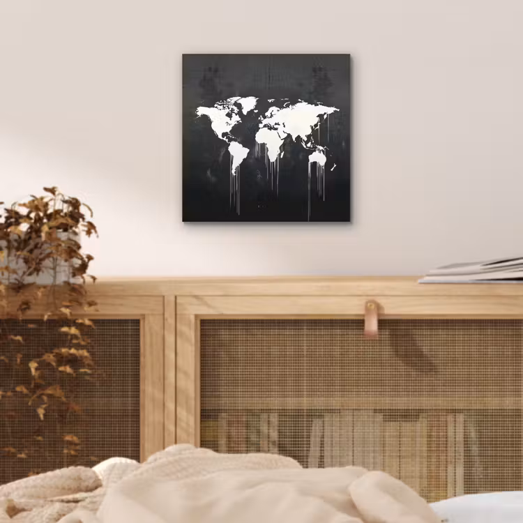Wereldkaart - Verf - Wit aluminium wit klein -sfeer3