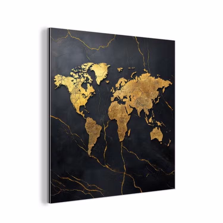 Wereldkaart - Fijne gravures - Marmer aluminium wit klein -3d