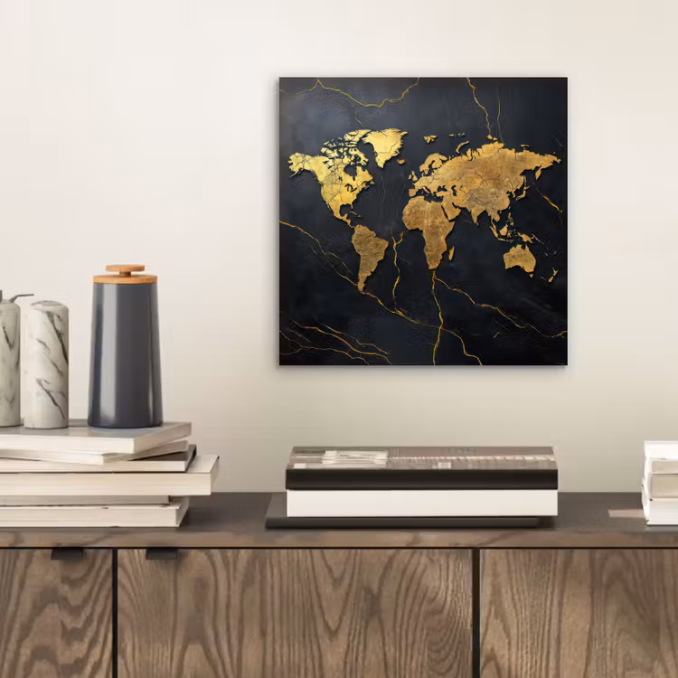 Wereldkaart - Fijne gravures - Marmer aluminium wit klein -sfeer1