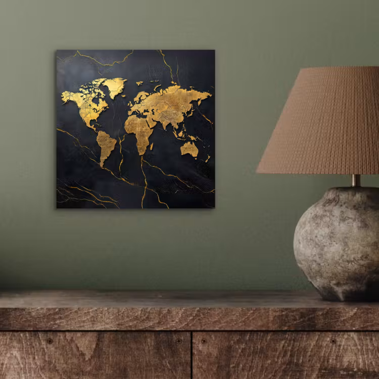 Wereldkaart - Fijne gravures - Marmer aluminium wit klein -sfeer2