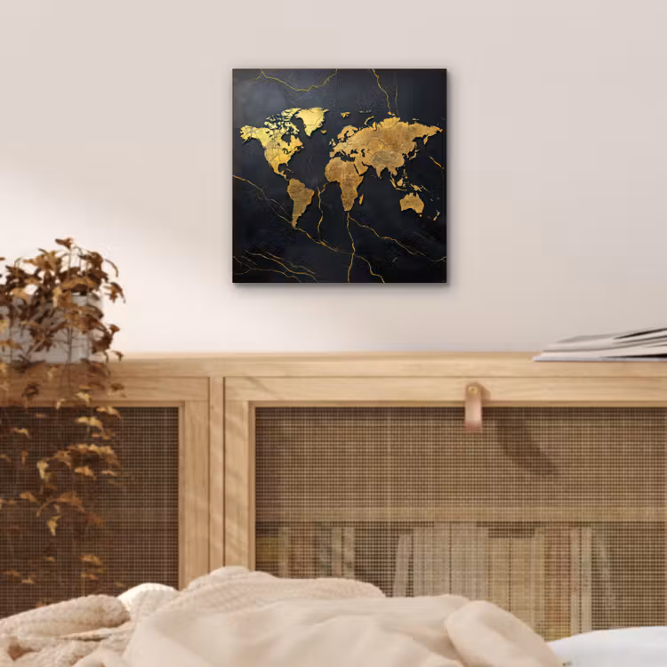 Wereldkaart - Fijne gravures - Marmer aluminium wit klein -sfeer3