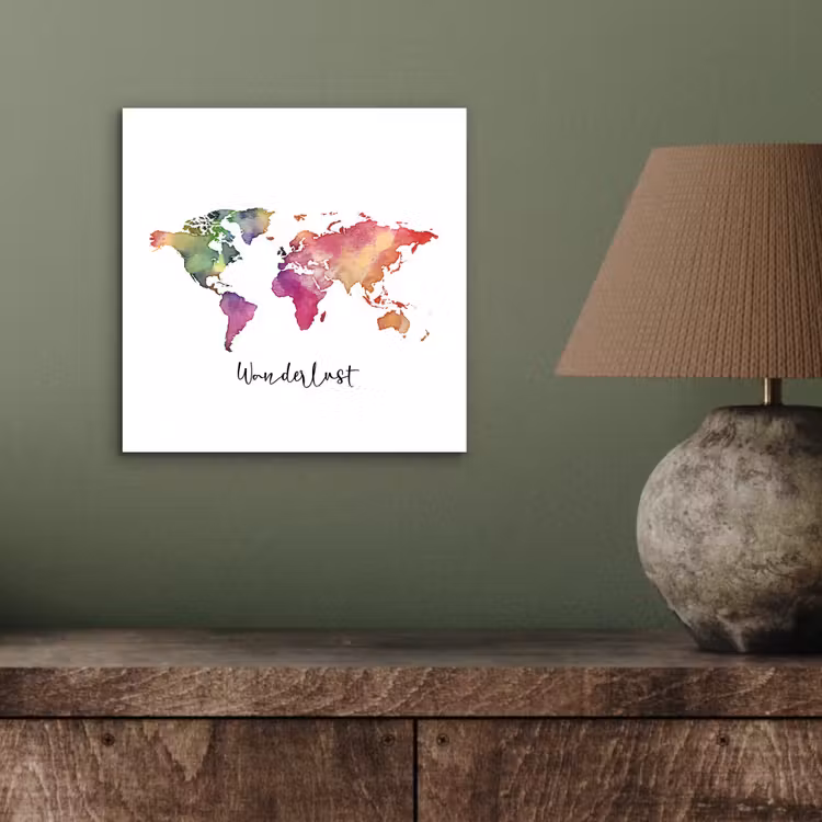 Wereldkaart - Wanderlust - Paars aluminium wit klein -sfeer2