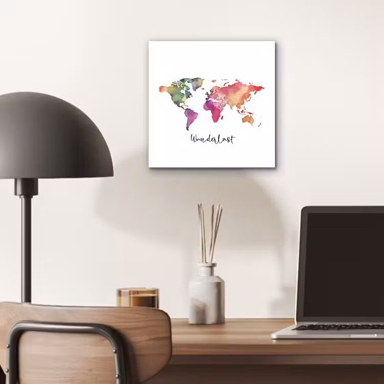 Wereldkaart - Wanderlust - Paars aluminium wit klein -sfeer5
