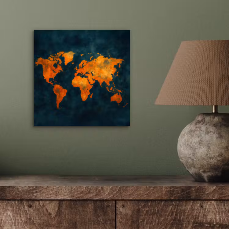Wereldkaart - Vurige kleuren - Expressieve stijl aluminium wit klein -sfeer2