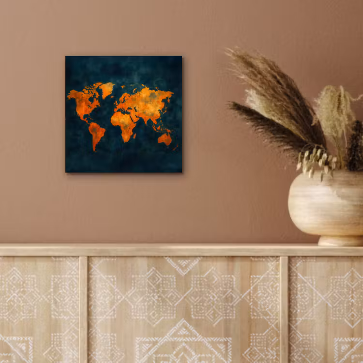 Wereldkaart - Vurige kleuren - Expressieve stijl aluminium wit klein -sfeer4