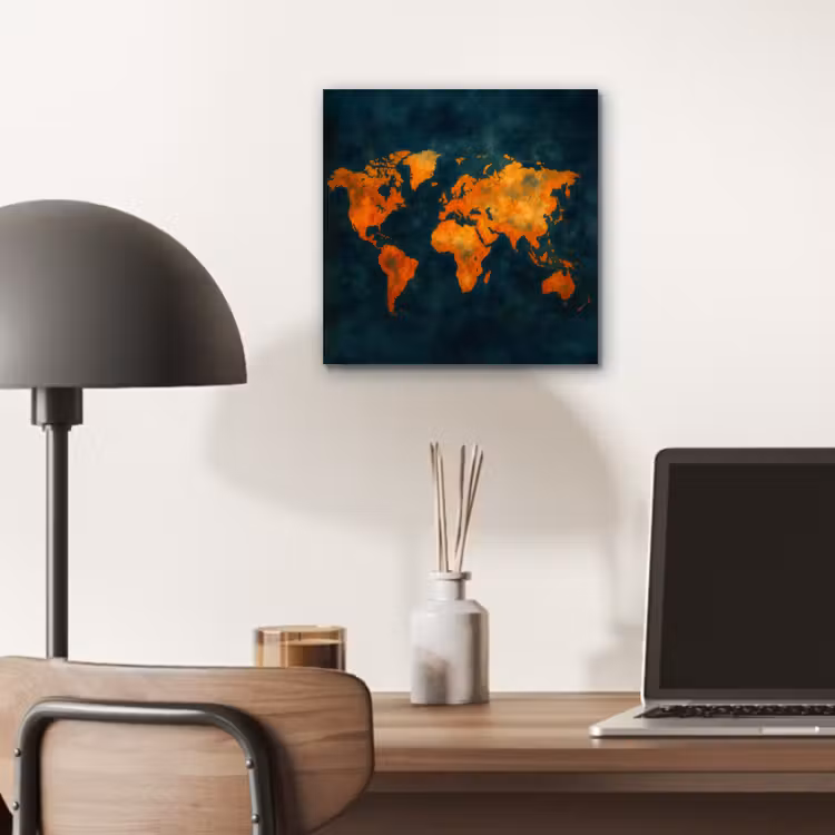 Wereldkaart - Vurige kleuren - Expressieve stijl aluminium wit klein -sfeer5