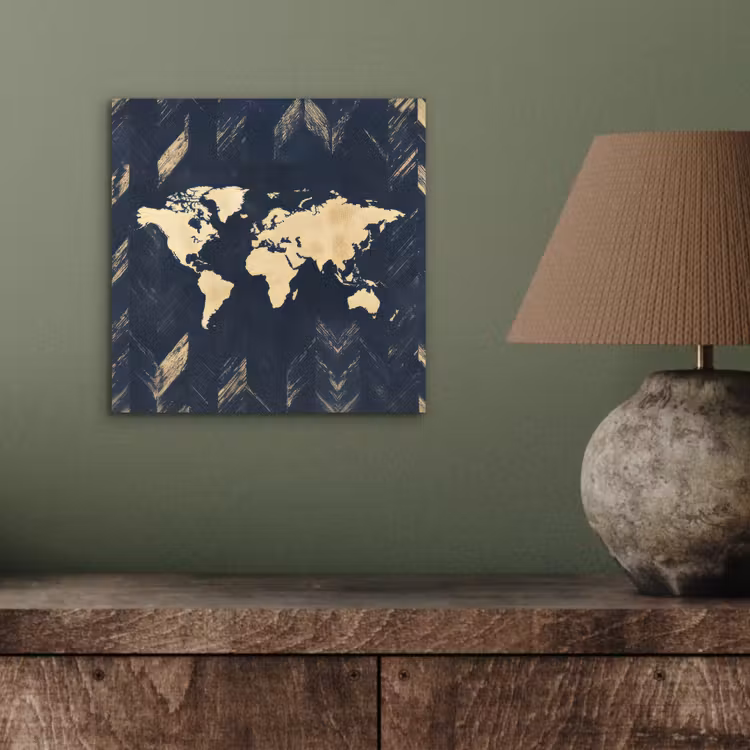 Wereldkaart - Visgraatpatroon - Vintage - Blauw aluminium wit klein -sfeer2
