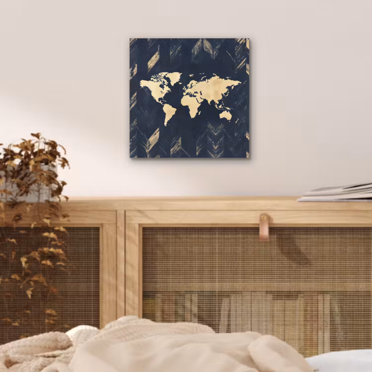 Wereldkaart - Visgraatpatroon - Vintage - Blauw aluminium wit klein -sfeer3