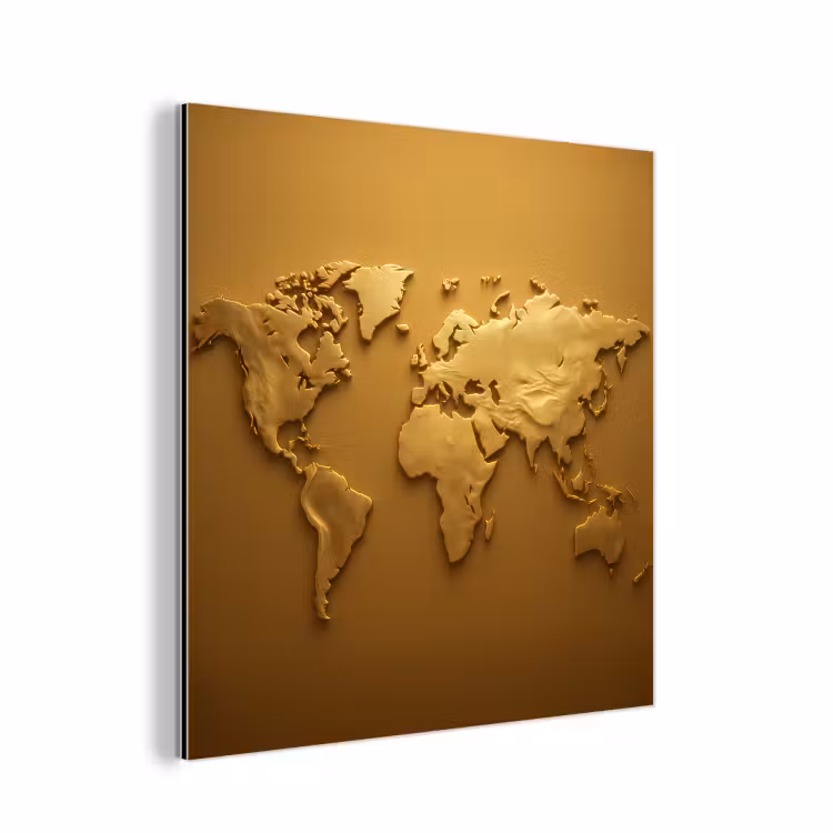 Wereldkaart - Vloeiend - Reliëfachtige wereldkaart aluminium wit klein -3d