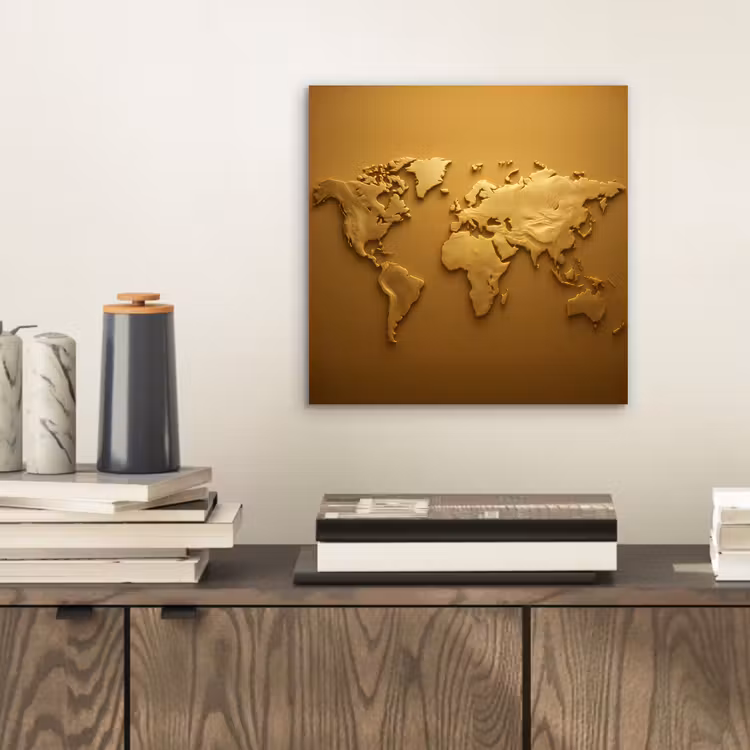 Wereldkaart - Vloeiend - Reliëfachtige wereldkaart aluminium wit klein -sfeer1
