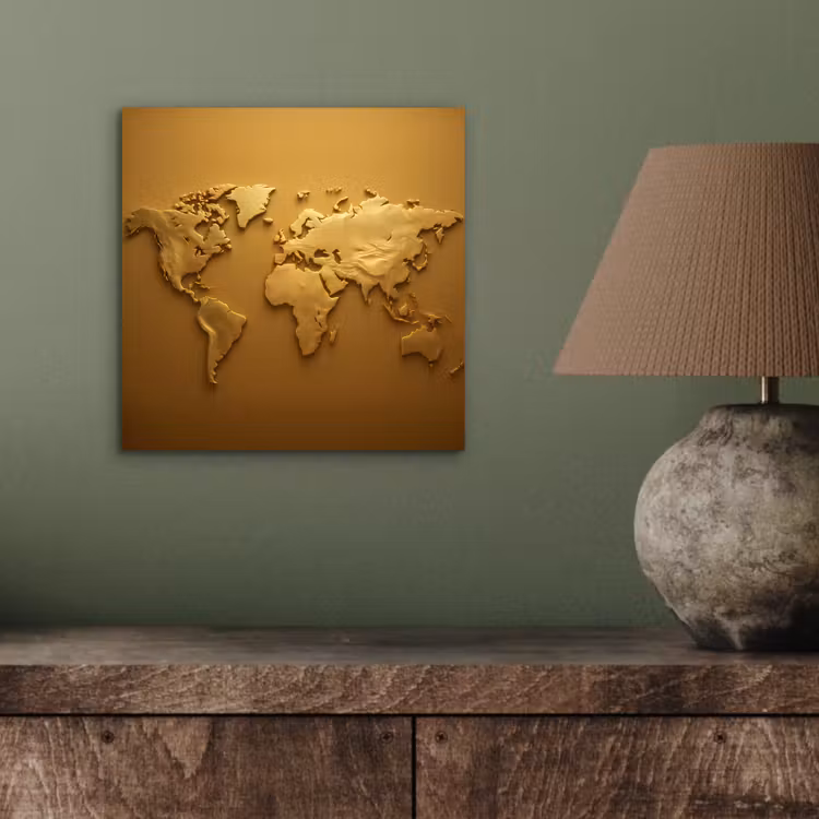 Wereldkaart - Vloeiend - Reliëfachtige wereldkaart aluminium wit klein -sfeer2