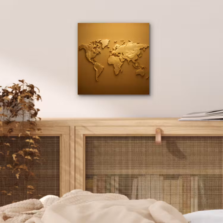 Wereldkaart - Vloeiend - Reliëfachtige wereldkaart aluminium wit klein -sfeer3