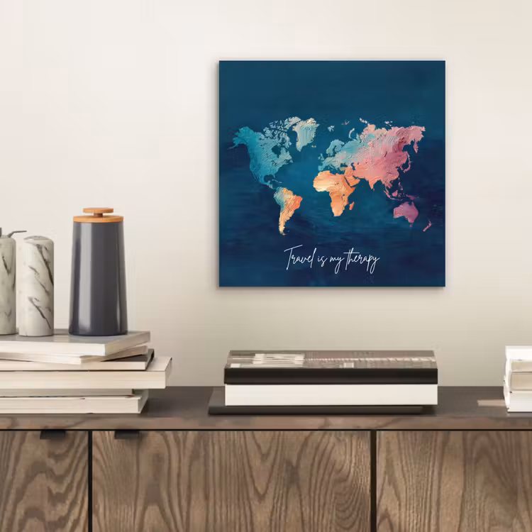 Wereldkaart - Geschilderd - Blauw - Travel aluminium wit klein -sfeer1