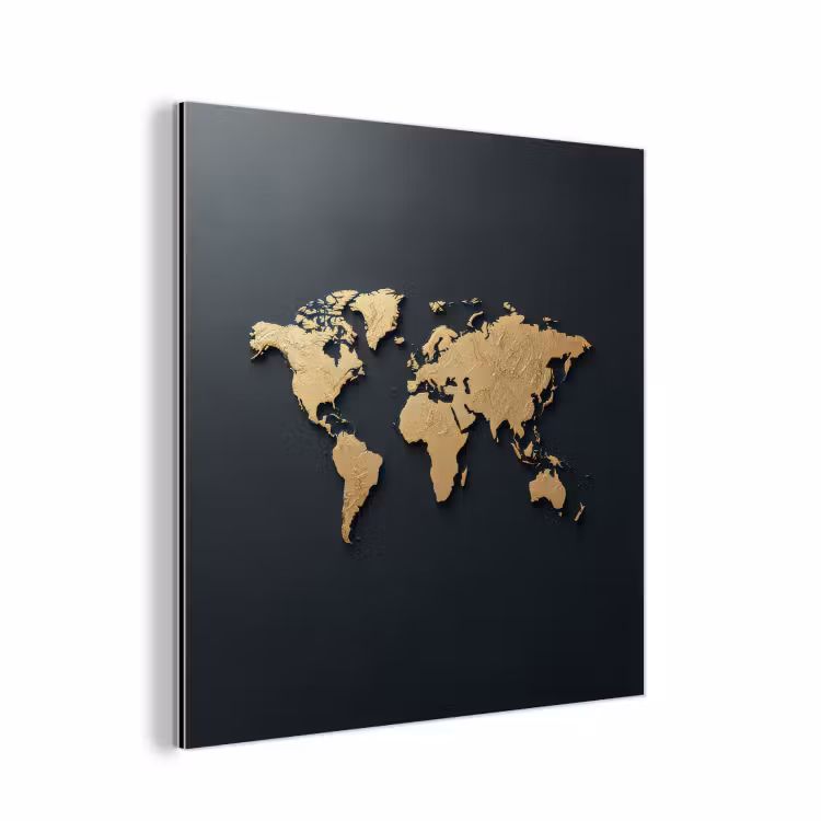 Wereldkaart - Geografische kenmerken - Zwart aluminium wit klein -3d