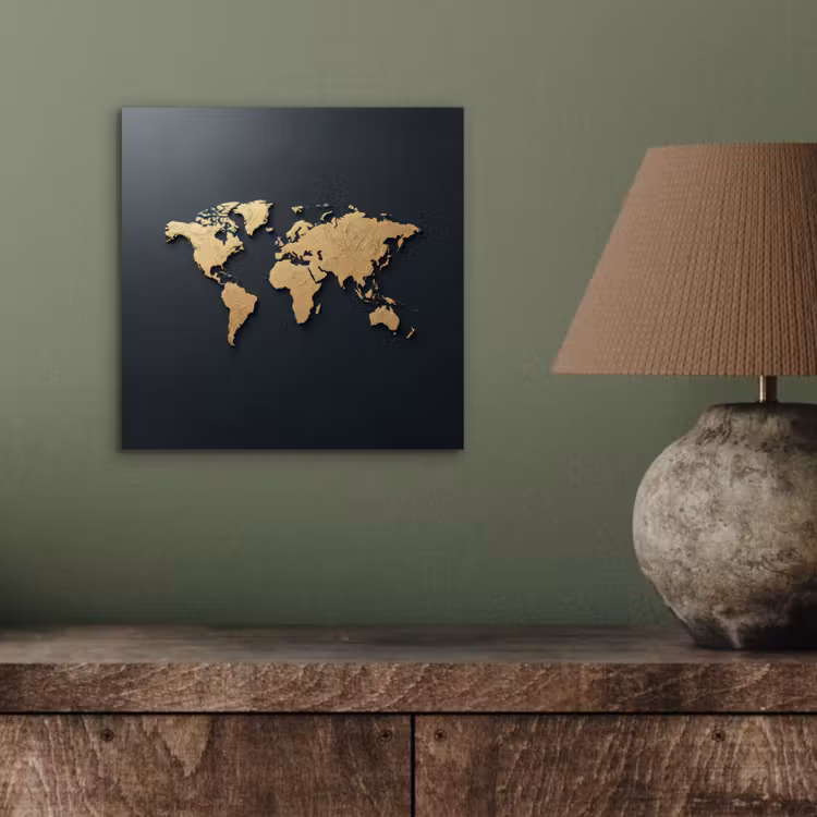 Wereldkaart - Geografische kenmerken - Zwart aluminium wit klein -sfeer2