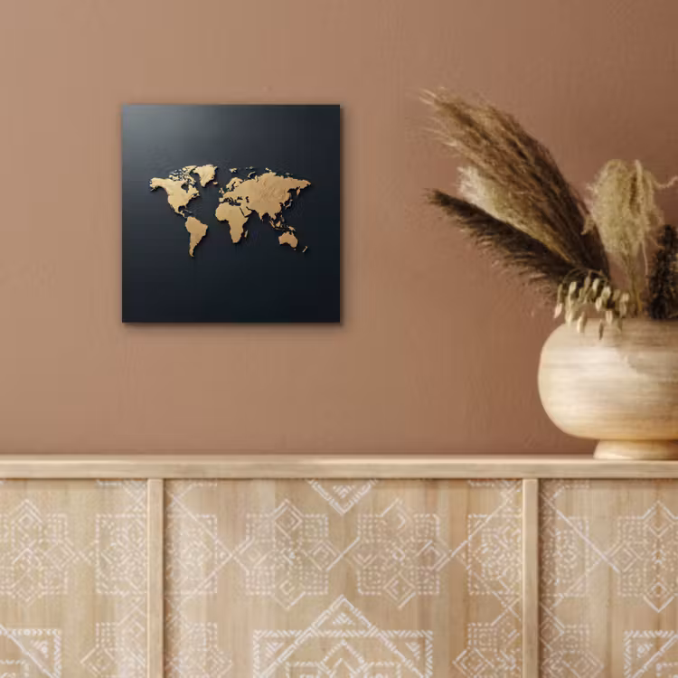 Wereldkaart - Geografische kenmerken - Zwart aluminium wit klein -sfeer4