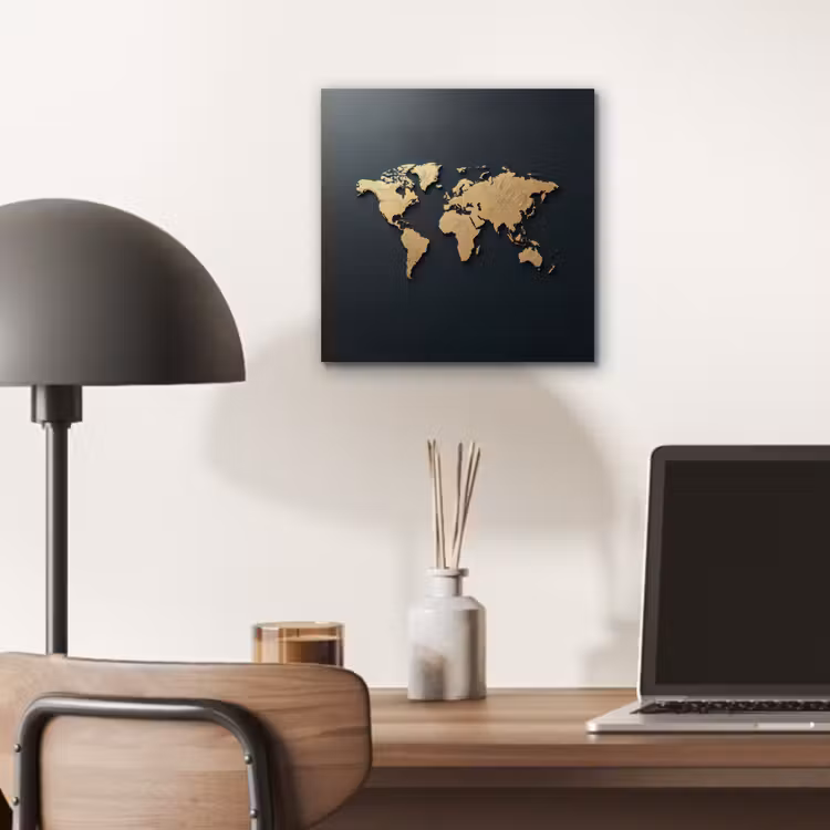 Wereldkaart - Geografische kenmerken - Zwart aluminium wit klein -sfeer5