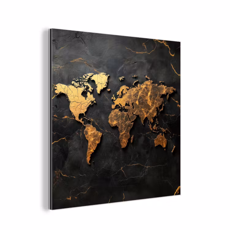 Wereldkaart - Gescheurde randen - Goudaders aluminium wit klein -3d