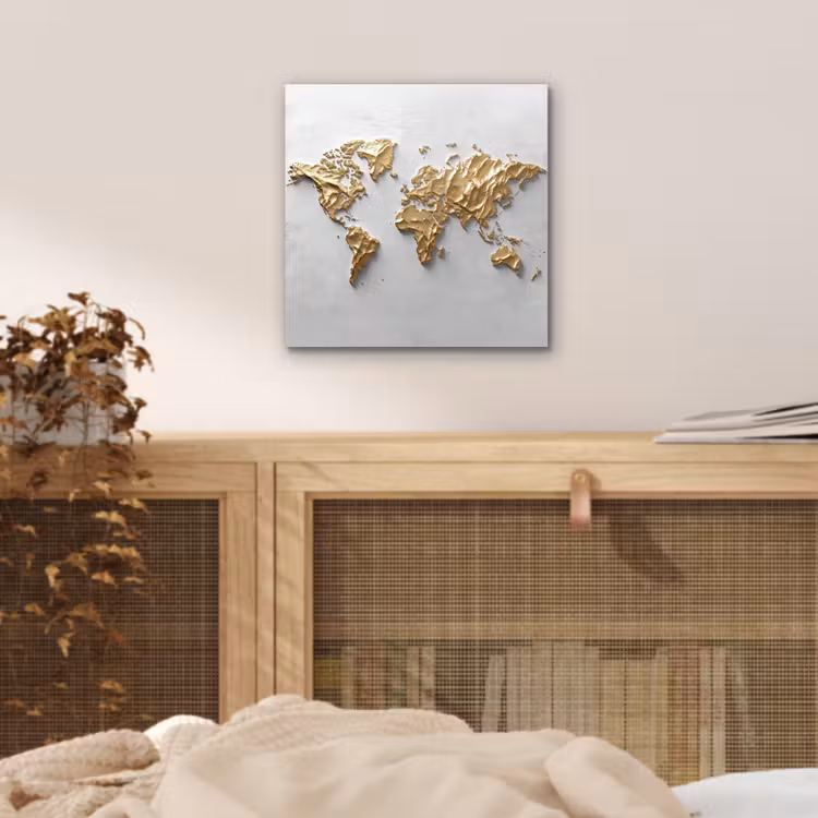 Wereldkaart - Egaal wit - Grof goud aluminium wit klein -sfeer3