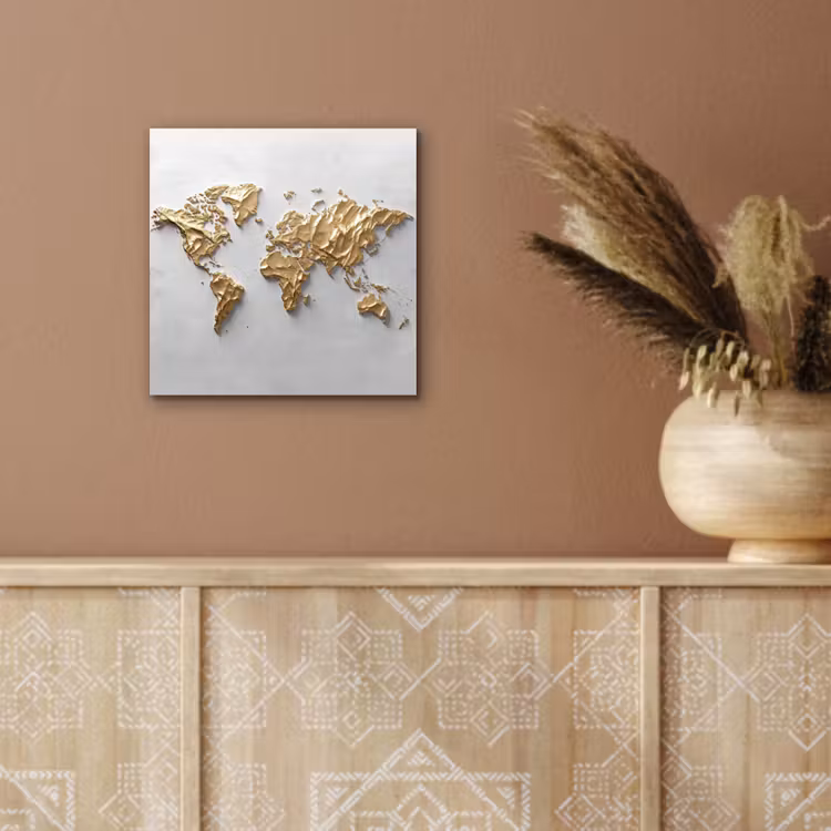 Wereldkaart - Egaal wit - Grof goud aluminium wit klein -sfeer4