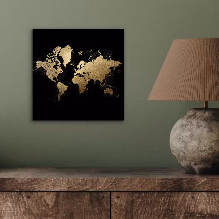 Wereldkaart - Glitter - Zwart aluminium wit klein -sfeer2