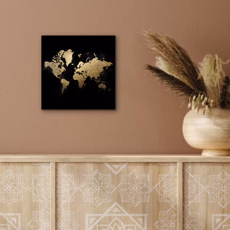 Wereldkaart - Glitter - Zwart aluminium wit klein -sfeer4