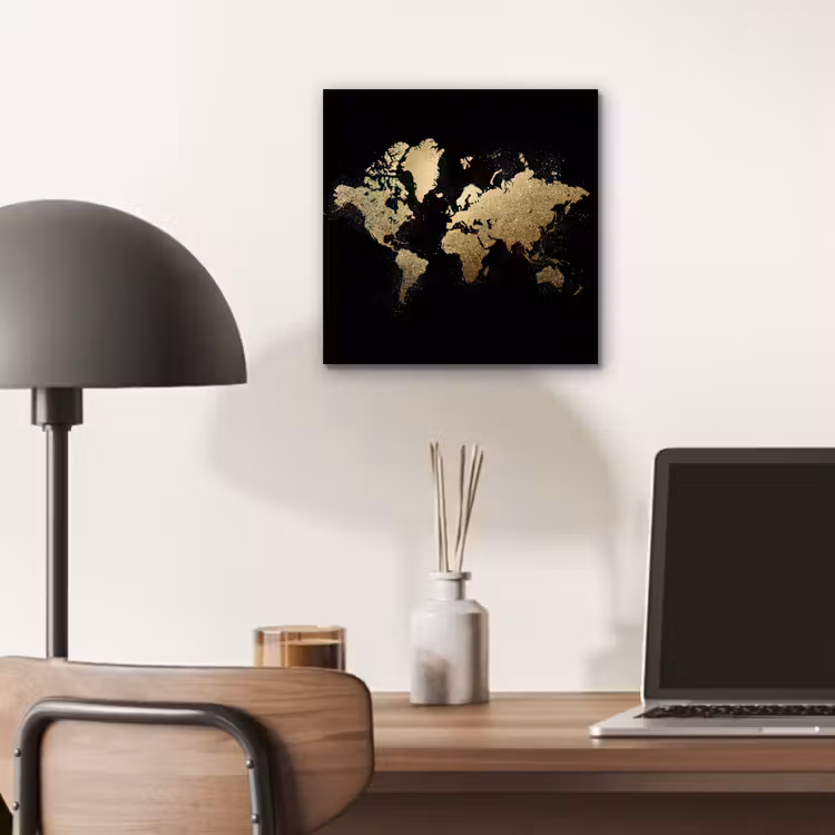 Wereldkaart - Glitter - Zwart aluminium wit klein -sfeer5