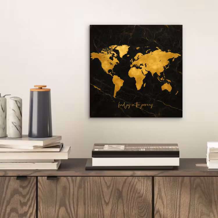 Wereldkaart - Goud - Marmer aluminium wit klein -sfeer1