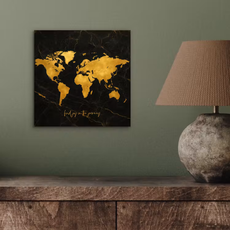 Wereldkaart - Goud - Marmer aluminium wit klein -sfeer2