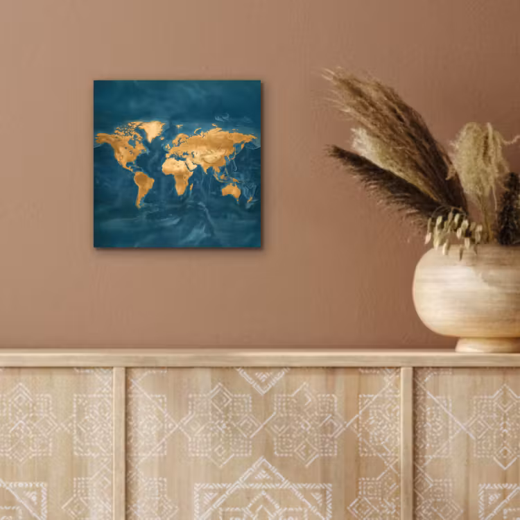 Wereldkaart - Goud - Oceaanblauw aluminium wit klein -sfeer4