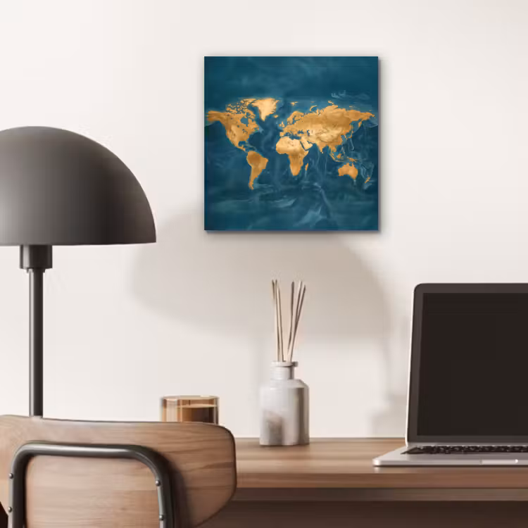Wereldkaart - Goud - Oceaanblauw aluminium wit klein -sfeer5