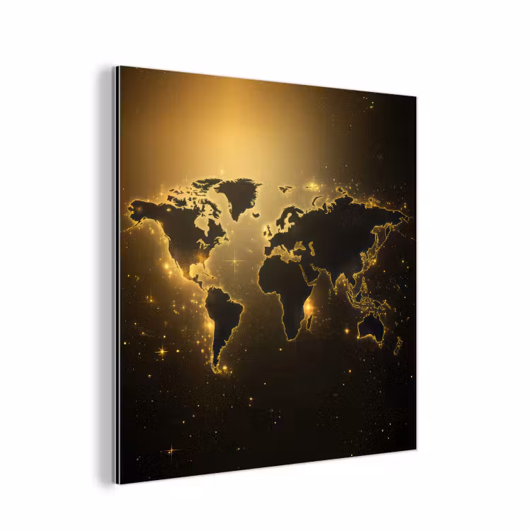 Wereldkaart - Gouden lichten aluminium wit klein -3d