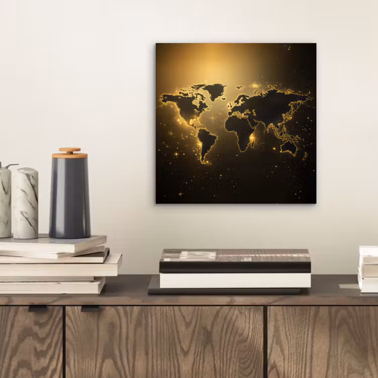Wereldkaart - Gouden lichten aluminium wit klein -sfeer1