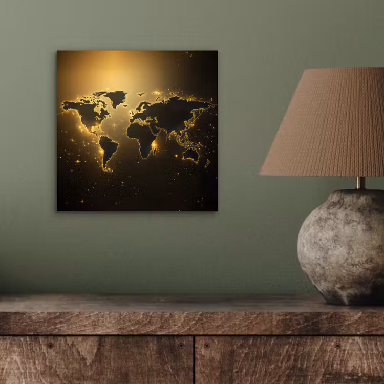 Wereldkaart - Gouden lichten aluminium wit klein -sfeer2