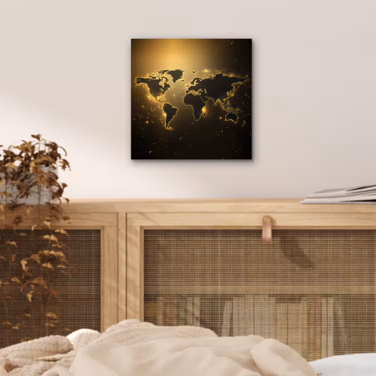 Wereldkaart - Gouden lichten aluminium wit klein -sfeer3